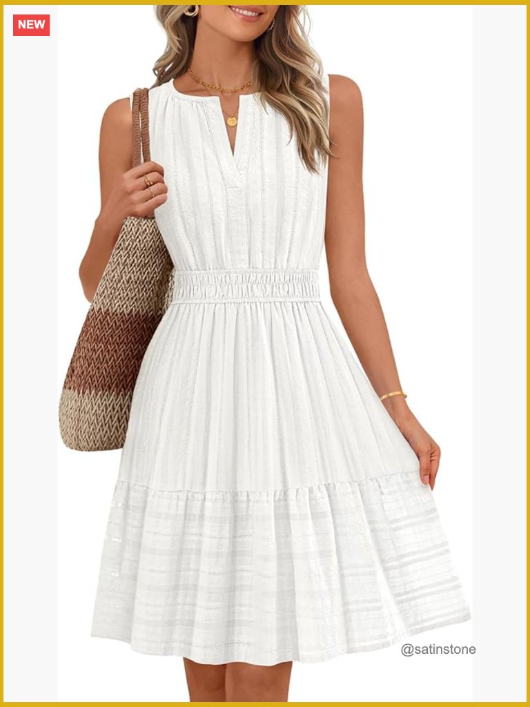 Women's Summer Casual Mini Sundress Sleeveless V Neck Flowy A Line Dress With